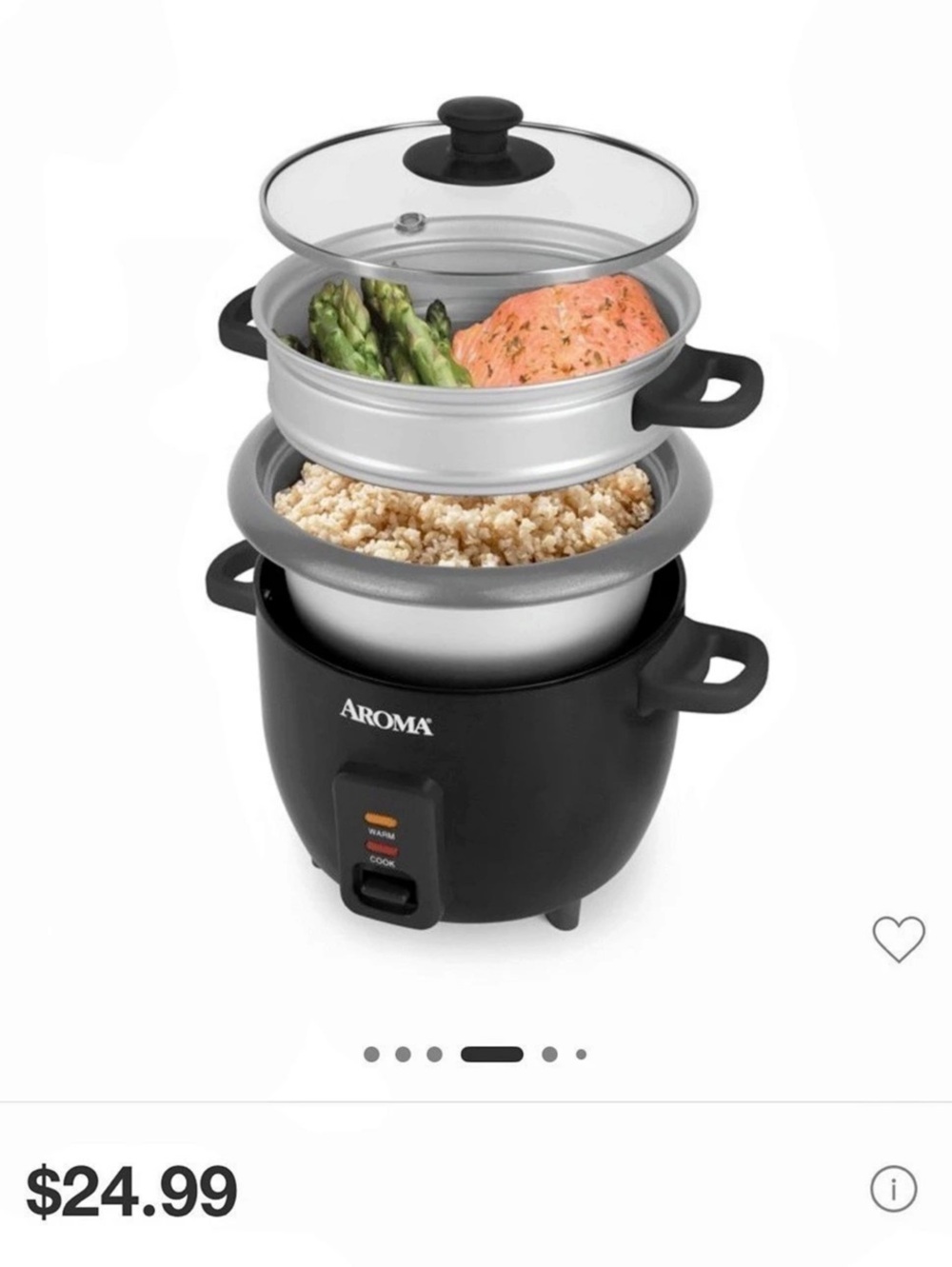NEW IN BOX Aroma 6 Cup Rice Cooker with Outer Steam Tray Black & Silver